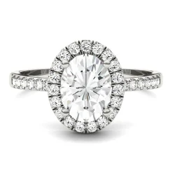 Oval Moissanite Halo Ring In 14K White Gold (1 7/8 Ct. Tw.)
