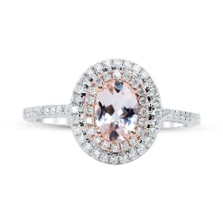 Oval Morganite & Diamond Halo Ring In 10K White & Rose Gold (1/3 Ct. Tw.)