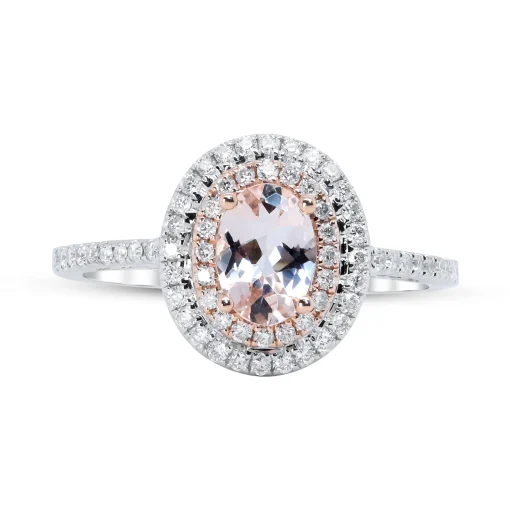 Oval Morganite & Diamond Halo Ring In 10K White & Rose Gold (1/3 Ct. Tw.)