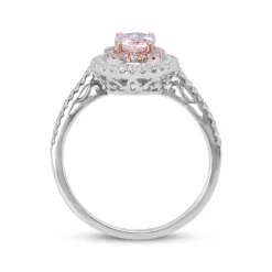 Oval Morganite & Diamond Halo Ring In 10K White & Rose Gold (1/3 Ct. Tw.)