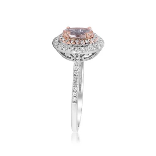Oval Morganite & Diamond Halo Ring In 10K White & Rose Gold (1/3 Ct. Tw.)