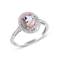 Oval Morganite & Diamond Halo Ring In 10K White & Rose Gold (1/3 Ct. Tw.)