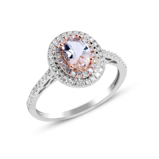 Oval Morganite & Diamond Halo Ring In 10K White & Rose Gold (1/3 Ct. Tw.)
