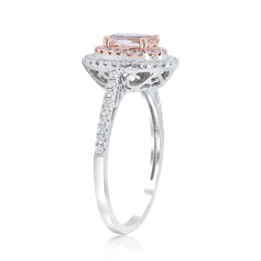 Oval Morganite & Diamond Halo Ring In 10K White & Rose Gold (1/3 Ct. Tw.)