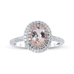 Oval Morganite & Diamond Halo Ring In 10K White & Rose Gold (1/3 Ct. Tw.)