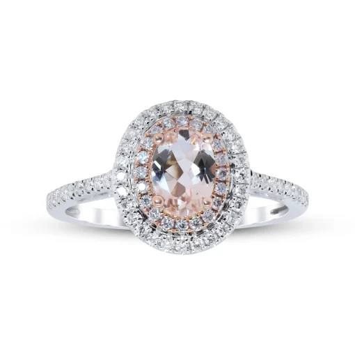 Oval Morganite & Diamond Halo Ring In 10K White & Rose Gold (1/3 Ct. Tw.)