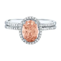Oval Morganite Ring Set With Pave Diamonds In 10K White Gold (1/5 Ct. Tw.)