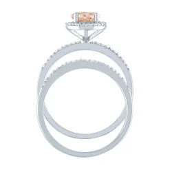 Oval Morganite Ring Set With Pave Diamonds In 10K White Gold (1/5 Ct. Tw.)