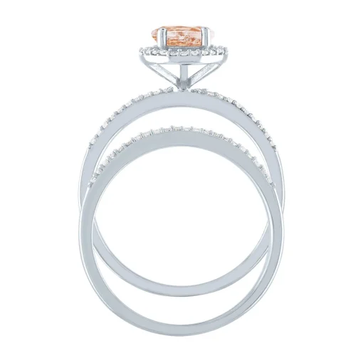 Oval Morganite Ring Set With Pave Diamonds In 10K White Gold (1/5 Ct. Tw.)