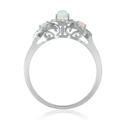 Oval Opal & Diamond Three-Stone Ring In 14K White Gold (1/7 Ct. Tw.)