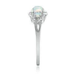Oval Opal & Diamond Three-Stone Ring In 14K White Gold (1/7 Ct. Tw.)