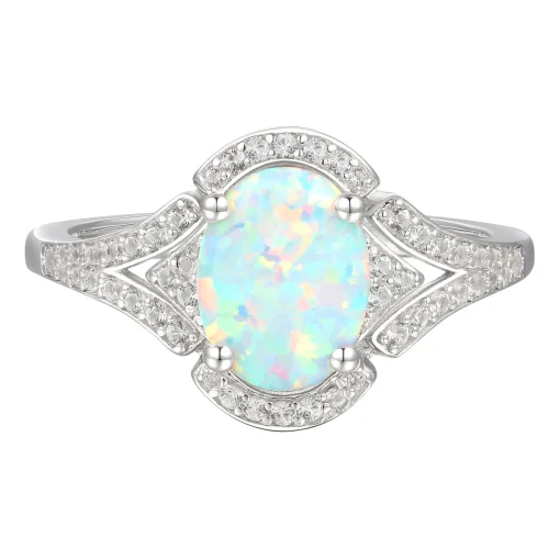 Oval Opal & Lab Created White Sapphire Earring, Pendant & Ring Set In Sterling Silver