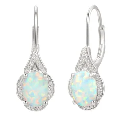 Oval Opal & Lab Created White Sapphire Earring, Pendant & Ring Set In Sterling Silver