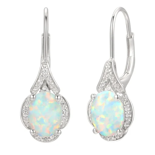 Oval Opal & Lab Created White Sapphire Earring, Pendant & Ring Set In Sterling Silver