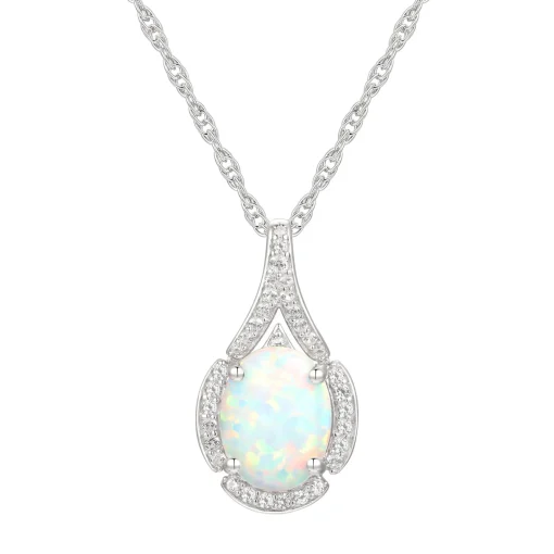 Oval Opal & Lab Created White Sapphire Earring, Pendant & Ring Set In Sterling Silver