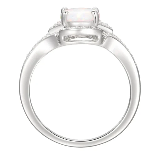 Oval Opal & Lab Created White Sapphire Earring, Pendant & Ring Set In Sterling Silver