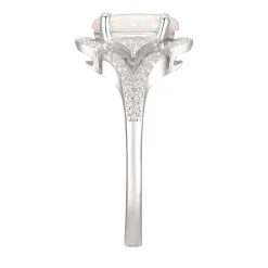 Oval Opal & Lab Created White Sapphire Earring, Pendant & Ring Set In Sterling Silver