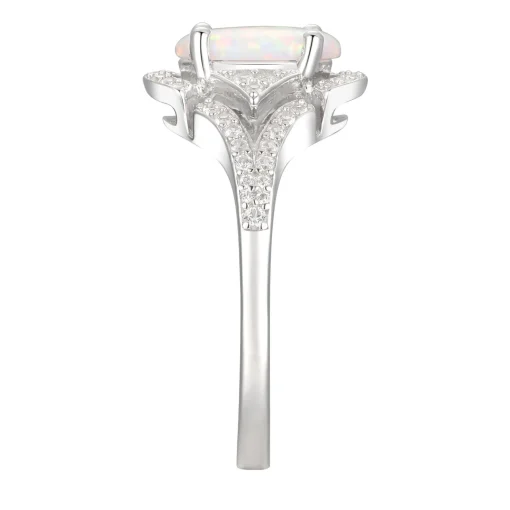 Oval Opal & Lab Created White Sapphire Earring, Pendant & Ring Set In Sterling Silver