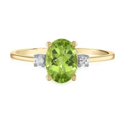 Oval Peridot & Diamond Accent Ring In 14K Yellow Gold