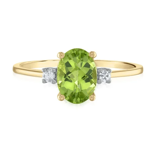 Oval Peridot & Diamond Accent Ring In 14K Yellow Gold