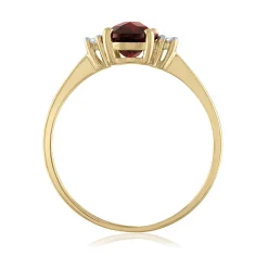 Oval Red Garnet & Diamond Accent Ring In 14K Yellow Gold
