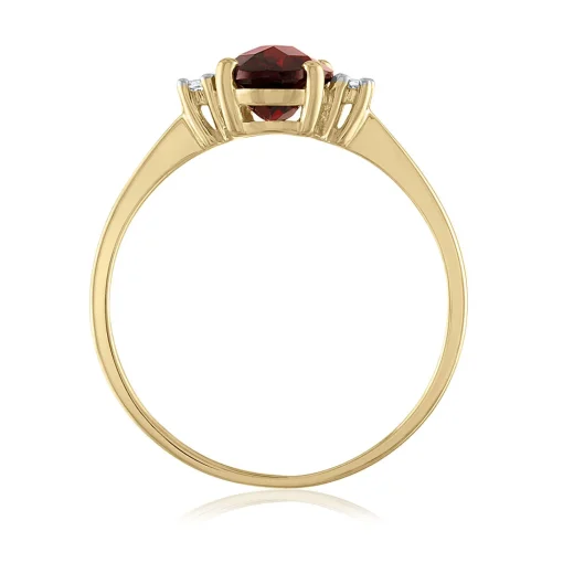 Oval Red Garnet & Diamond Accent Ring In 14K Yellow Gold