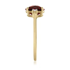 Oval Red Garnet & Diamond Accent Ring In 14K Yellow Gold