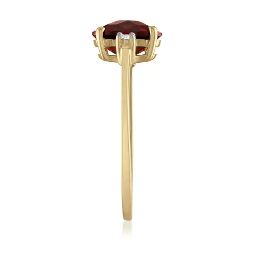 Oval Red Garnet & Diamond Accent Ring In 14K Yellow Gold