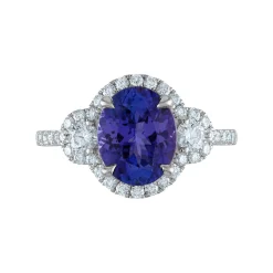 Oval Tanzanite & Diamond Ring With Halo In 14K White Gold (5/8 Ct. Tw.)