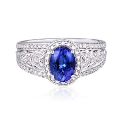 Oval Tanzanite & Diamond Ring In 10K White Gold (1/3 Ct. Tw.)
