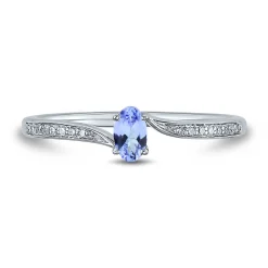 Oval Tanzanite & Diamond Ring In 10K White Gold
