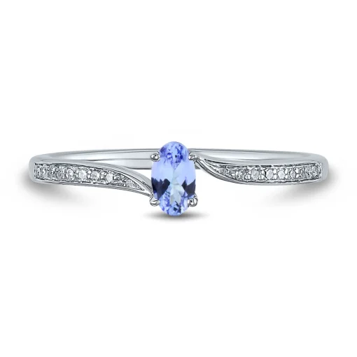 Oval Tanzanite & Diamond Ring In 10K White Gold