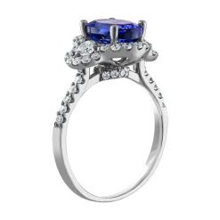 Oval Tanzanite & Diamond Ring With Halo In 14K White Gold (5/8 Ct. Tw.)