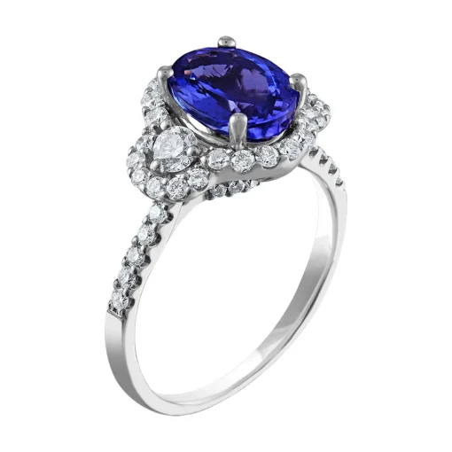 Oval Tanzanite & Diamond Ring With Halo In 14K White Gold (5/8 Ct. Tw.)