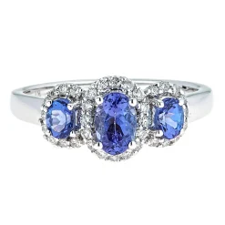 Oval Tanzanite & Diamond Three-Stone Ring In 10K White Gold (1/4 Ct. Tw.)
