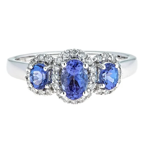 Oval Tanzanite & Diamond Three-Stone Ring In 10K White Gold (1/4 Ct. Tw.)