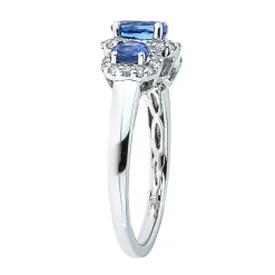 Oval Tanzanite & Diamond Three-Stone Ring In 10K White Gold (1/4 Ct. Tw.)