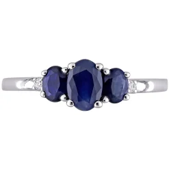 Oval Three-Stone Blue Sapphire Ring In 10K White Gold