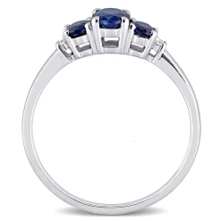 Oval Three-Stone Blue Sapphire Ring In 10K White Gold