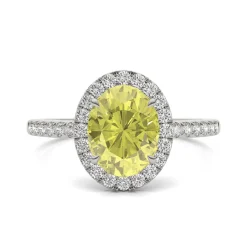Oval Yellow Moissanite Halo Ring In 14K White Gold