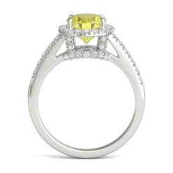 Oval Yellow Moissanite Halo Ring In 14K White Gold