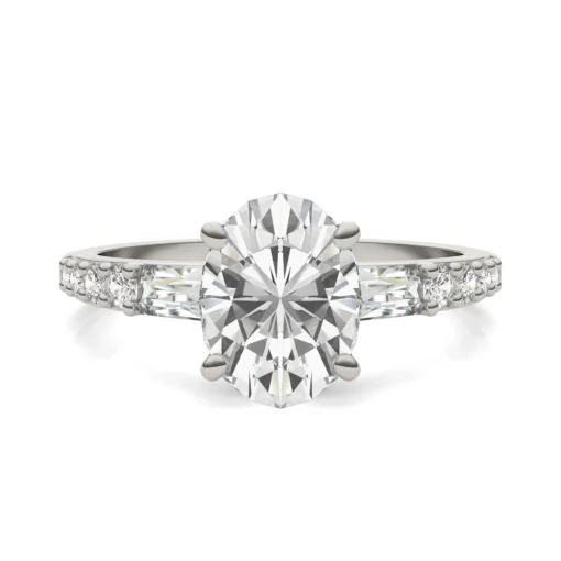 Oval-Shaped Lab Created Moissanite Engagement Ring In 14K White Gold