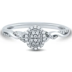 Oval-Shaped Lab Grown Diamond Halo Twist Promise Ring In 14K White Gold (1/5 Ct. Tw.)