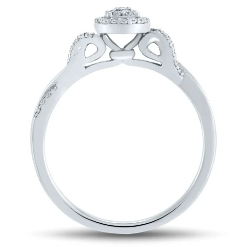 Oval-Shaped Lab Grown Diamond Halo Twist Promise Ring In 14K White Gold (1/5 Ct. Tw.)