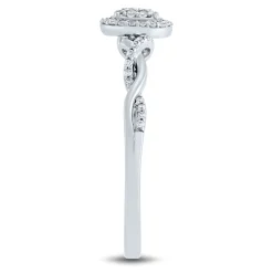 Oval-Shaped Lab Grown Diamond Halo Twist Promise Ring In 14K White Gold (1/5 Ct. Tw.)