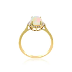 Oval-Shaped Opal And Diamond Ring In 10K Yellow Gold