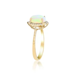 Oval-Shaped Opal And Diamond Ring In 10K Yellow Gold