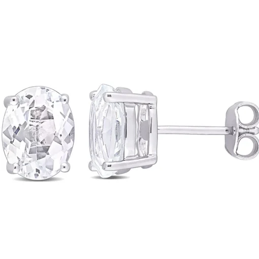 Oval-Shaped White Topaz Stud Earrings In Sterling Silver
