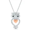 Owl Pendant With Black Diamond Accents In Sterling Silver