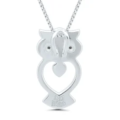 Owl Pendant With Black Diamond Accents In Sterling Silver
